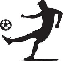 A man silhouette soccer player or football player kicking football isolated on white background. vector