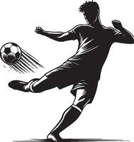 un hombre silueta fútbol jugador o fútbol americano jugador pateando fútbol americano aislado en blanco antecedentes. vector