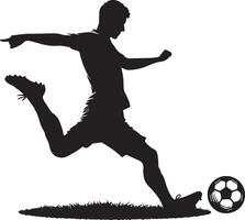 A man silhouette soccer player or football player kicking football isolated on white background. vector