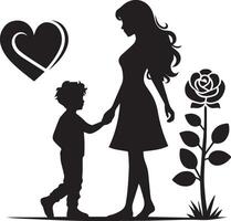 mother and child silhouette with white background. Mother's Day concept vector