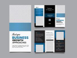 Modern tri fold business brochure in blue and black vector