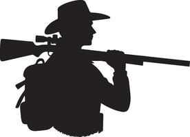 Hunting man silhouette set. Hunting man with gun vector