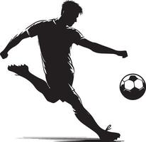 A man silhouette soccer player or football player kicking football isolated on white background. vector