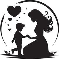 mother and child silhouette with white background. Mother's Day concept vector