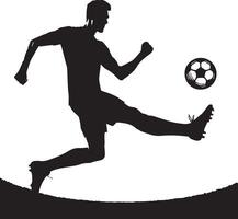 A man silhouette soccer player or football player kicking football isolated on white background. vector