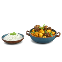 aromático Curry tigela com concurso Cordeiro basmati arroz assado couve-flor e hortelã raita servido dentro png