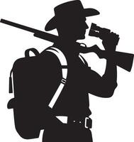 Hunting man silhouette set. Hunting man with gun vector