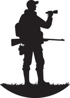 Hunting man silhouette set. Hunting man with gun vector