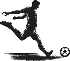A man silhouette soccer player or football player kicking football isolated on white background. vector