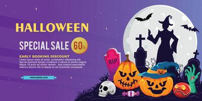 Halloween spooky cartoon illustration banner background vector