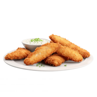 Chicken tenders crispy battered strips ranch dressing flowing Food and Culinary concept png