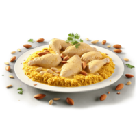 Chicken Korma with tender chicken creamy curry sauce and almonds twirling with steam and sauce png