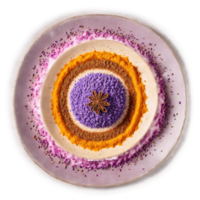 Floral spices mandala an arrangement of lavender rose petals and saffron with powder dusting png