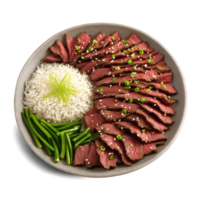 carne Bulgogi fracamente fatiado marinado carne caramelizado arestas sésamo sementes cebolinha culinária e Comida conceito png