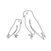 Continuous line parakeet bird white one line drawing. illustration vector