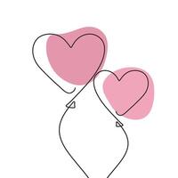 Love balloon valentine line drawing minimalism design illustration. Continuous single line art simplicity style. vector