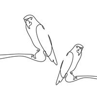 Parrots continuous line drawing design on white background. vector