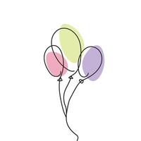 Balloons continuous line one line drawing isolated illustration. vector