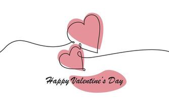 Continuous line heart shape border with heart on white background for valentines. vector