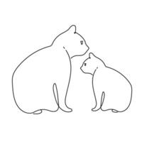 Continuous one line drawing of two cat on white background. vector