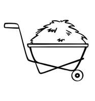 Cart with hay sketch. linear illustration line vector