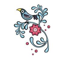 azul cuervo etno pájaro dibujos animados, mano dibujado ilustración vector