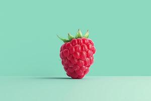 Minimalist design of a single raspberry, centered on a pastel green background photo