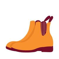 Part of basic wardrobe. Orange classic leather ankle boots. Clothing store, fashion. Flat style design, isolated . Fall print element, seasonal warm, cozy clothes. vector