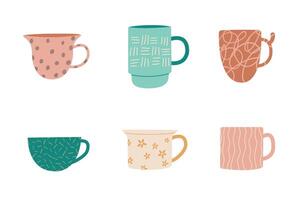 conjunto de tazas y tazas aislado en blanco antecedentes en plano estilo. ilustración para tarjetas, pancartas, web, carteles y decorativo diseño. vector