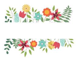Hand sketched background, illustration. Borders with leaves and flowers for greeting card, invitation template. Retro, vintage lettering banner, poster, background. vector