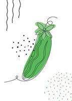 Continuous one line drawing cucumber. illustration. Black line art on white background with colorful spots and elements. Poster in minimalism concept vector