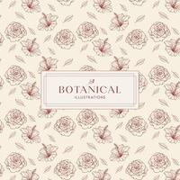 Elegance Red Soft Cream Hand drawn mono-line floral botanical flower background design vector