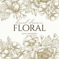 elegancia crema marrón mano dibujado mono línea floral botánico flor antecedentes diseño vector
