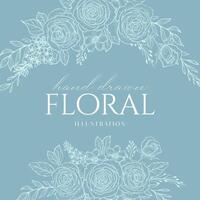 Elegance Cream Brown Hand drawn mono-line floral botanical flower background design vector