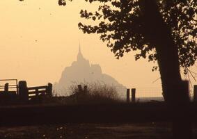 a view of a castle from a field photo