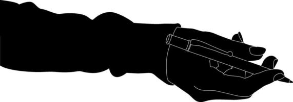 Silhouette hand holding pen vector