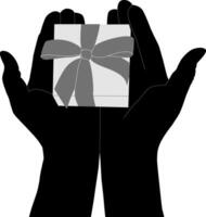 Silhouette hand holding gift box vector