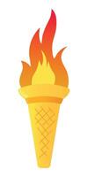 Colorful Flaming Torch, flat illustration isolated on white background. Symbols of relay race, competition victory, champion or winner. vector