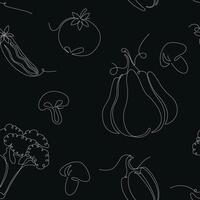 línea sin costura modelo en muestras, ornamento para envase papel textil tela loseta dibujo elemento, naturaleza comida gráfico diseño, eco vegetal ilustración elemento, negro antecedentes. vector