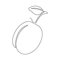 Plum in continuous line art drawing style. One plum minimalist black linear sketch isolated on white background. illustration vector