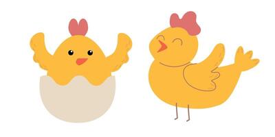 Easter little chicks cartoon character isolated on white background. Trendy Easter design. Flat illustration for poster, icon, card, logo, label. vector
