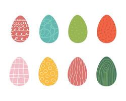 Cartoon cute Easter Eggs collection in pastel colors with different patterns. Isolated eggs. illustration in flat style for greeting card, invitation template, poster, background. vector