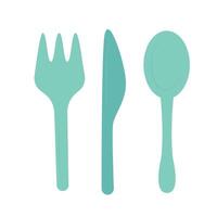 Fork, spoon, knife. Illustration of set cutlery for serving in flat style isolated on white background, kitchen elements for eating. illustration for print, banner, card, brochure, logo, menu. vector