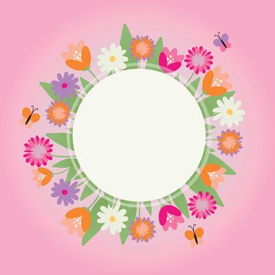 Circular frame. Spring template with copy space, card or banner design. Card for wedding invitation, mother day, international women day