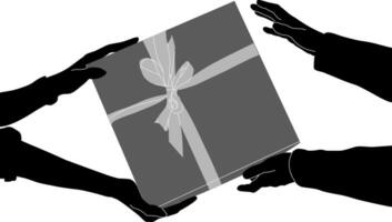 silueta mano participación regalo caja vector