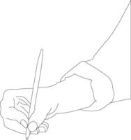 One line drawing hand holding pen vector