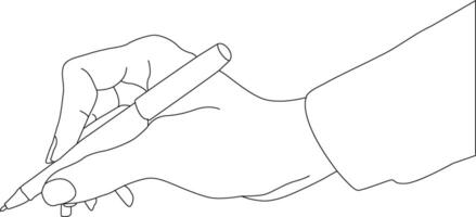 One line drawing hand holding pen vector