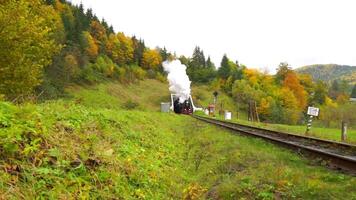 un antiguo vapor tren yendo fuera de el túnel 4k antecedentes video