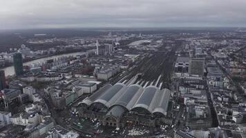 Frankfurt train station from the air 4k background video