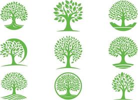 green silhouette tree logo design set, green silhouette tree logo design template set vector